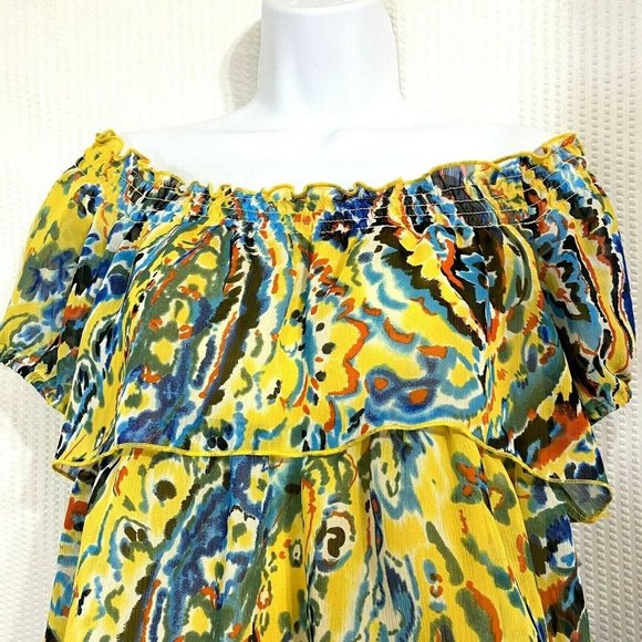 Colorful Off Shoulder Short Sleeve Ruffled Top - Picture 2 of 6